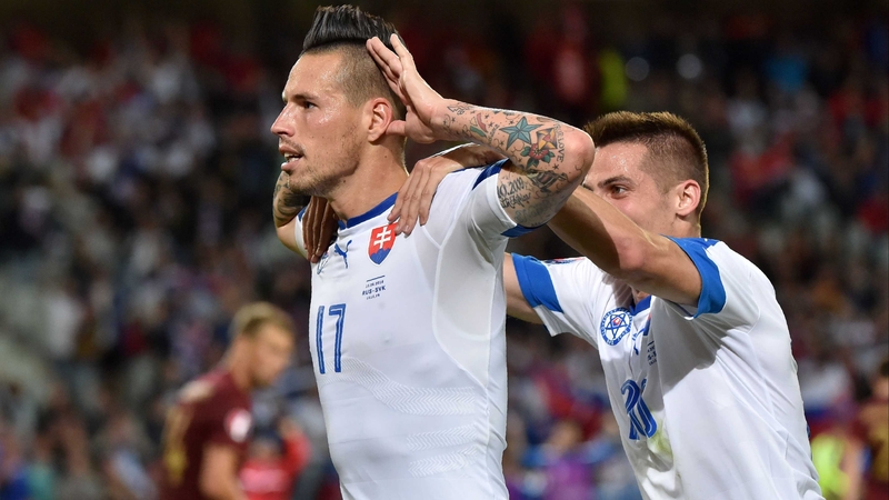 Marek Hamsik celebrates his superb goal against Russia