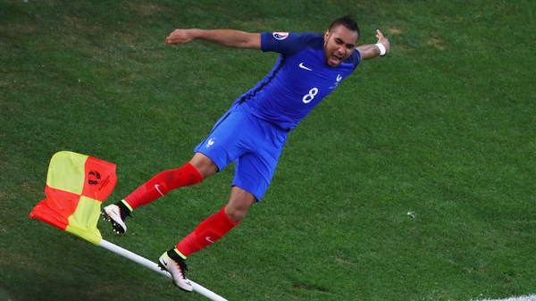 Dimitri Payet celebrates scoring against Albania