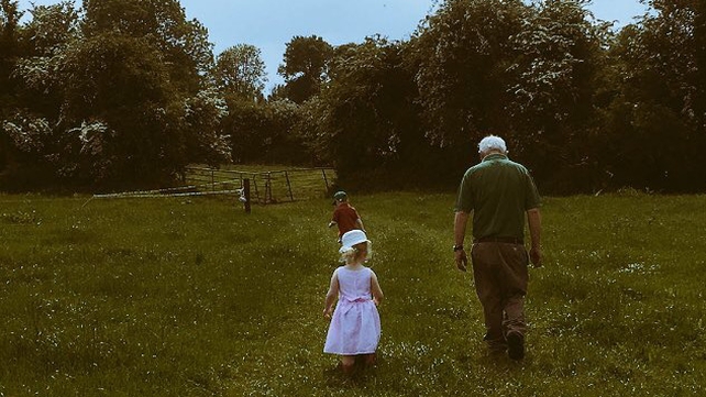 Caoimhe and David Kavanagh farming with grandad John Strumble in Outrah, Newinn, Co Tipperary (Pic: Orla Strumble)
