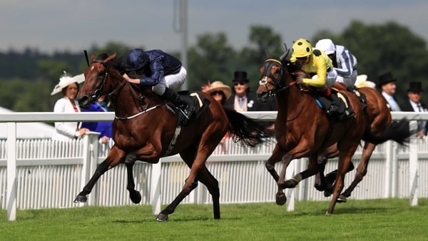 Even Song (L) winning the Ribblesdale Stakes at Royal Ascot