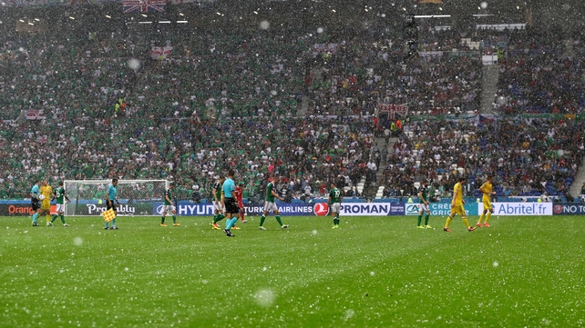 A hailstorm forced a delay in play in the second half