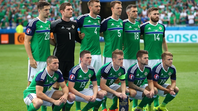 Northern Ireland line up before kick-off for their team photograph