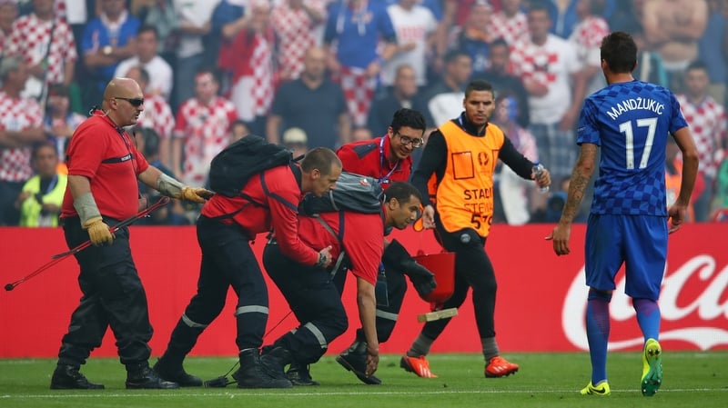 Crowd trouble disrupted the game late on