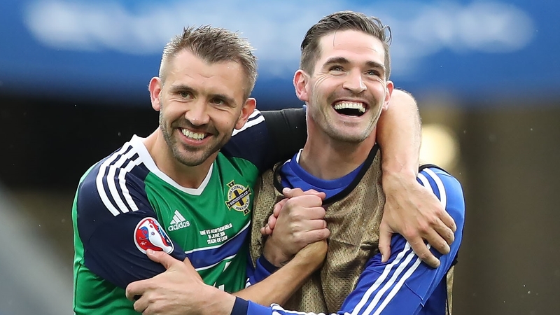 Lafferty (R) hailed Gareth McAuley and the rest of the players who beat Ukraine