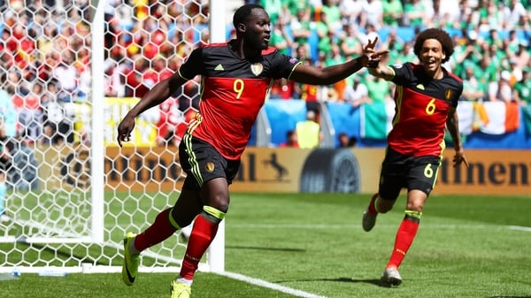 Romelu Lukaku wheels away in celebration after opening the scoring at the Stade de Bordeaux