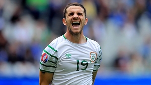 Robbie Brady shows his frustration as the game gets away from Ireland
