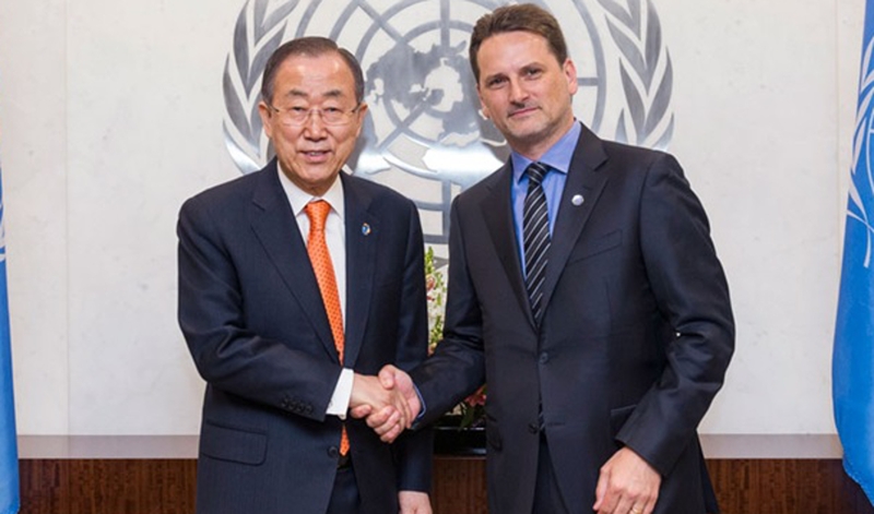 Commissioner General of UNRWA Pierre Krähenbühl (L) is pictured with Secretary-General of the United Nations, Ban Ki-moon (Pic: UN)