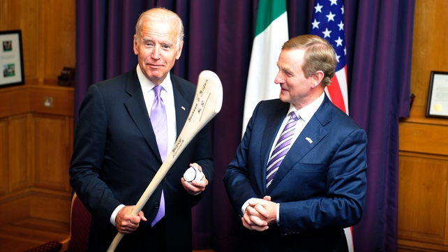 'This is a dangerous game', Joe Biden jokes after Enda Kenny presented him with a hurley and a sliotar
