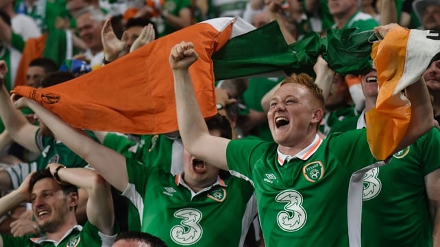 Ireland fans celebrate Brady's goal