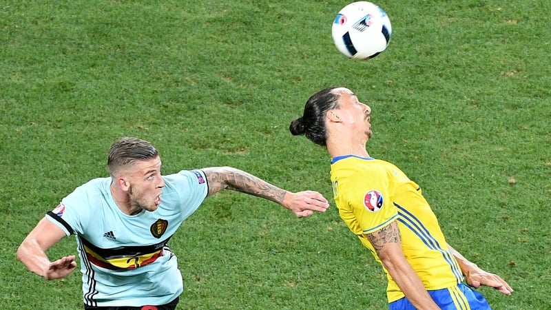 Toby Alderweireld vies for the ball against Zlatan Ibrahimovic