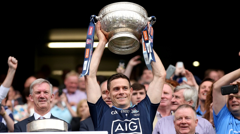 Dublin captain Stephen Cluxton lifts the Delaney Cup after winning the Leinster title last year
