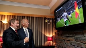 Enda Kenny and Joe Biden watch the Ireland v Italy match in Coady’s Pub, Castlebar