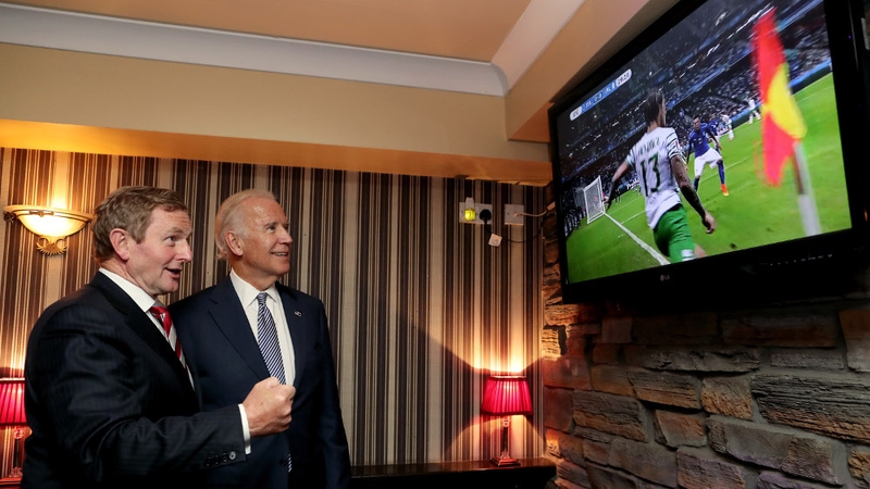 Joe Biden joins Taoiseach Enda Kenny in cheering on the Republic of Ireland during their Euro 2016 clash with Italy