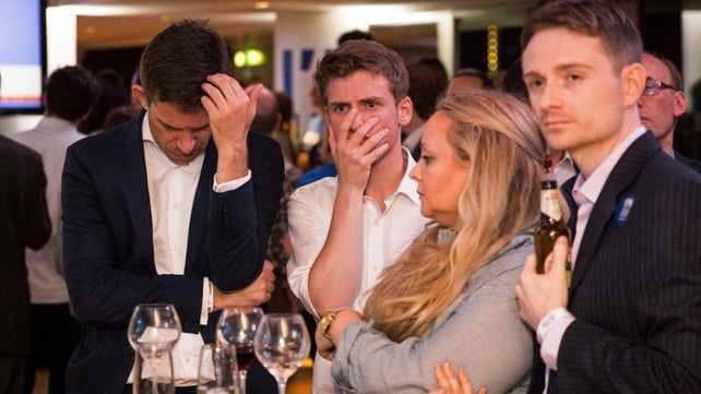 Supporters of the 'Stronger In' campaign react as results of the EU referendum are announced in London