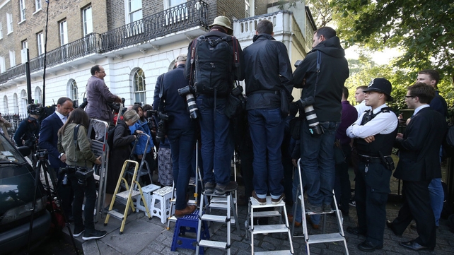 Members of the media gather outside former London Mayor and Leave campaigner Boris Johnson's home