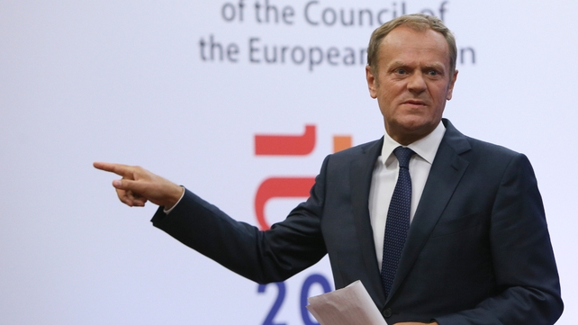 European Council President Donald Tusk reacts after the publication of the results of Britain's EU referendum
