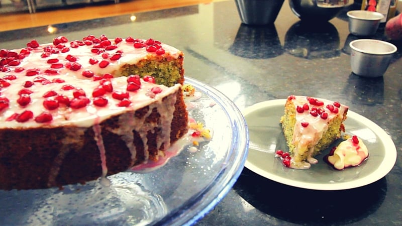 Lemon Drizzle Cake, Poppy & Pomegranate Seeds