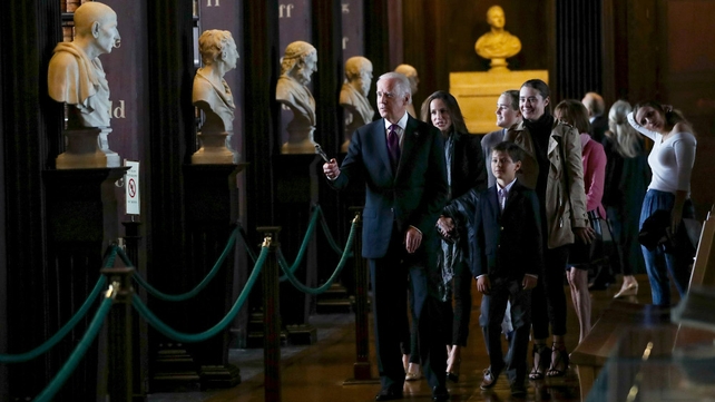 Joe Biden in the Long Room Library, Trinity College, Dublin along with members of his famil