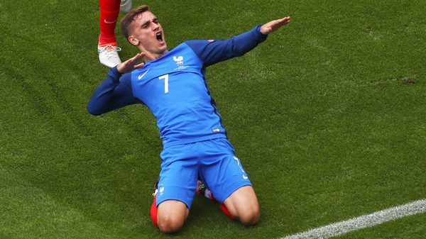 Antoine Griezmann celebrates scoring against Ireland