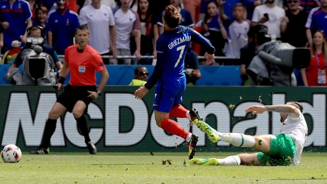 Shane Duffy saw red for chopping Griezmann