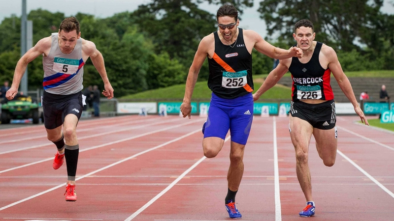 David Gillick (L) chases home Brian Gregan and Craig Lynch at Morton Stadium on Sunday