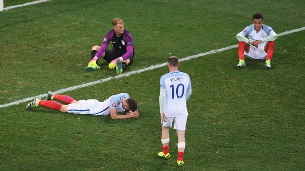 England's Premier League stars Gary Cahill, Joe Hart, Wayne Rooney and Dele Alli at the final whistle