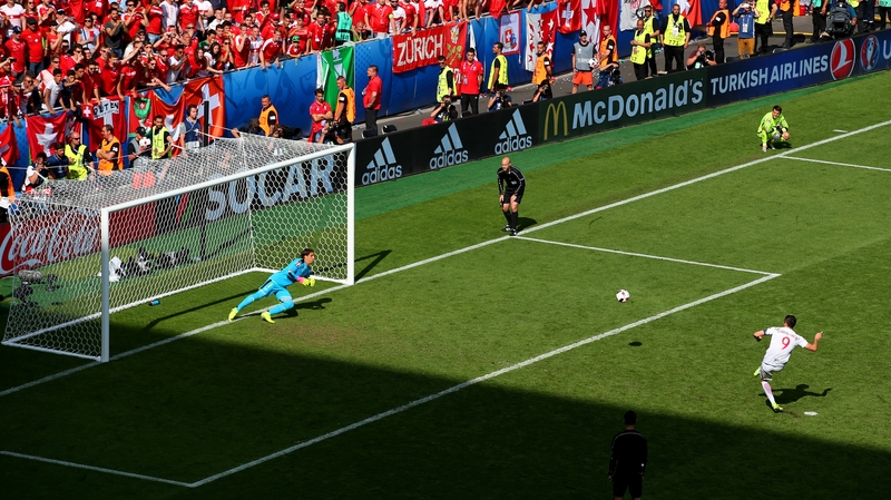 Lewandowski scores during the penalty shootout victory over Switzerland