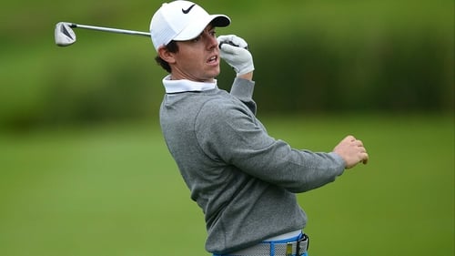 Rory McIlroy reacts after playing his second shot on the 12th hole at Le Golf National
