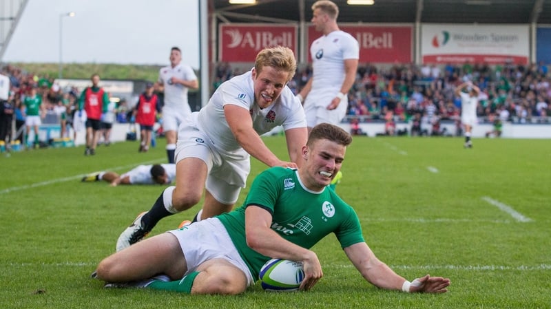 Shane Daly scores a try against England