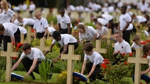 School children from Britain and France laying wreaths for the fallen