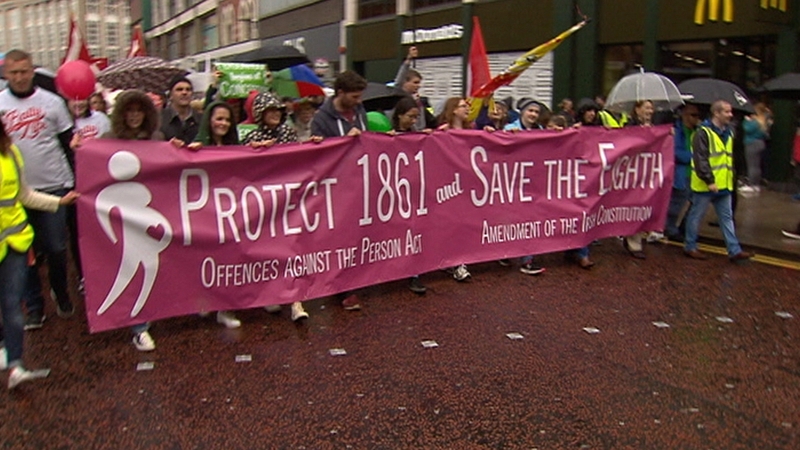 Demonstrators marched through Belfast in the All-Ireland Rally for Life, which opposes the liberalisation of abortion laws