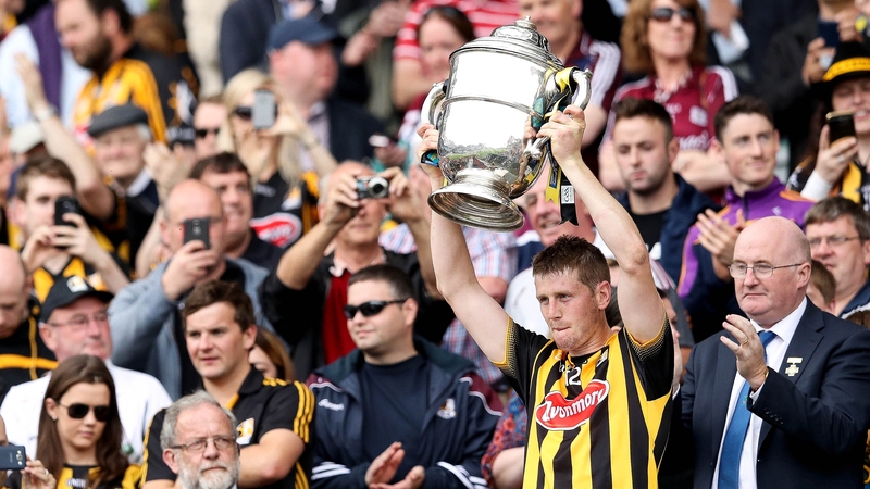Kilkenny captain Lester Ryan lifts the Bob O'Keeffe trophy