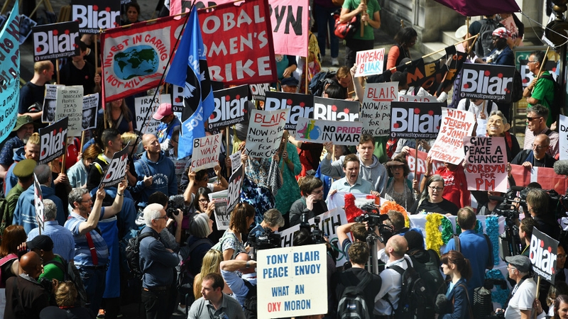 Anti-war supporters gathered in London at the publication of the report