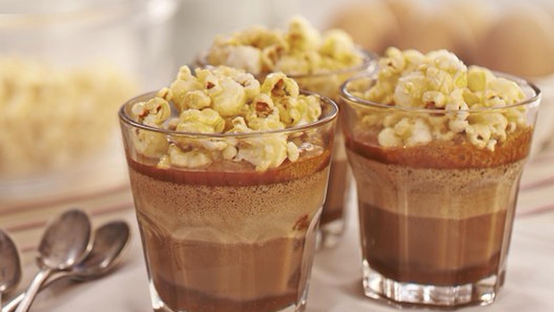 Milk Chocolate Mousse, Caramel Sauce, Toffee Popcorn