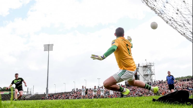 Cillian O’Connor converts a controversial penalty in Mayo's win against Fermanagh on Saturday