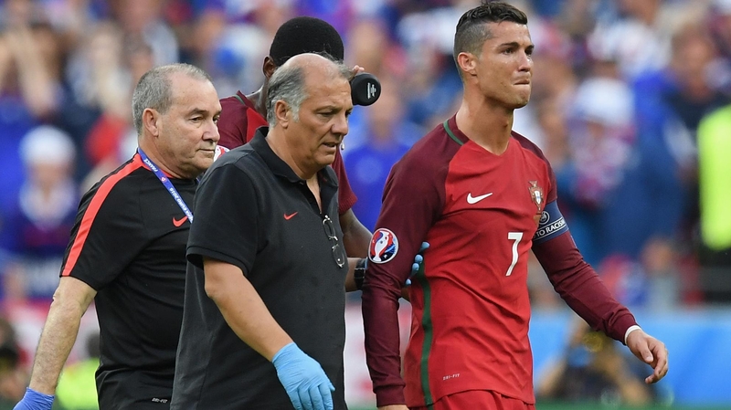 Cristiano Ronaldo walks from the field in tears during the Euro 2016 final