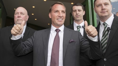 Brendan Rodgers on arrival for his Celtic unveiling in May