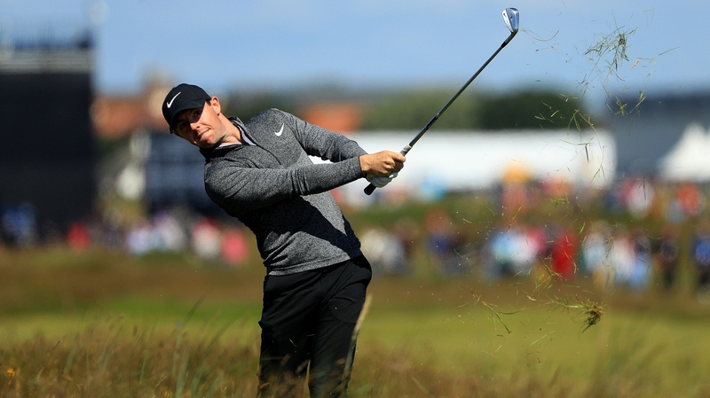Rory hits a shot on the sixth hole at Royal Troon