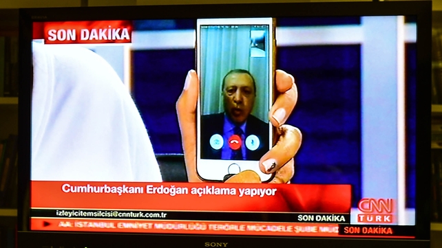 President Recep Tayyip Erdogan first appeared on television via Skype in the hours after the attempted coup