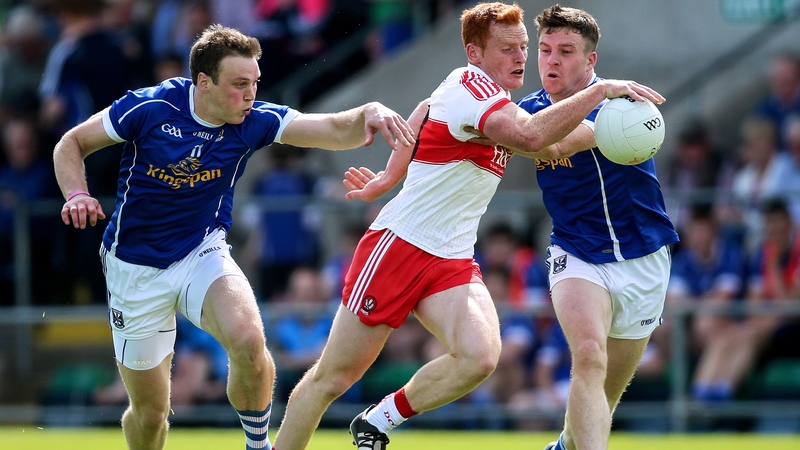 Conor McAtamney of Derry in possession against Cavan