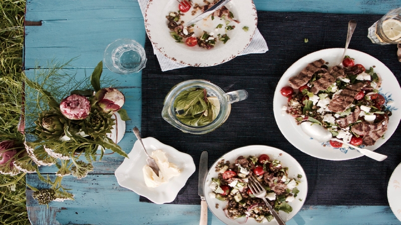 Imen's Greek Salad with Lentils & Lamb