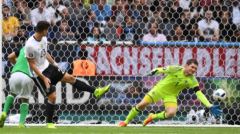 Michael McGovern makes a save against Germany at Euro 2016