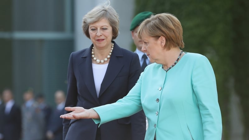 Angela Merkel (R) was speaking after Theresa May's (L) Sky News interview