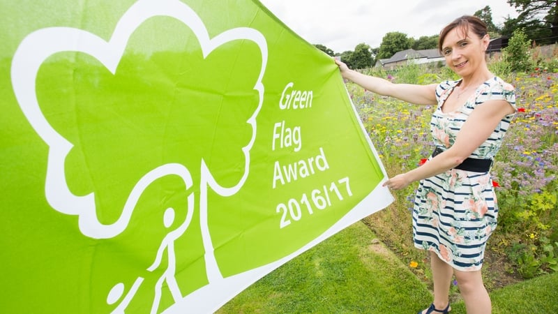 Kitty Foyle collects the flag on behalf of Mullingar Town Park