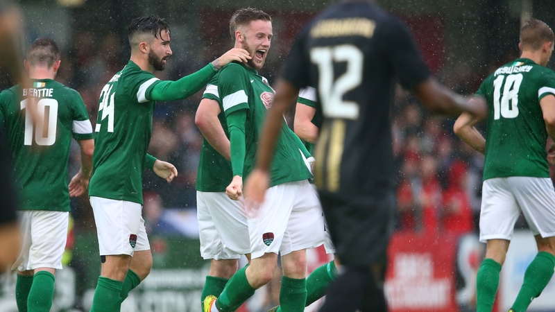 Sean Maguire congratulates goalscorer Kevin O’Connor