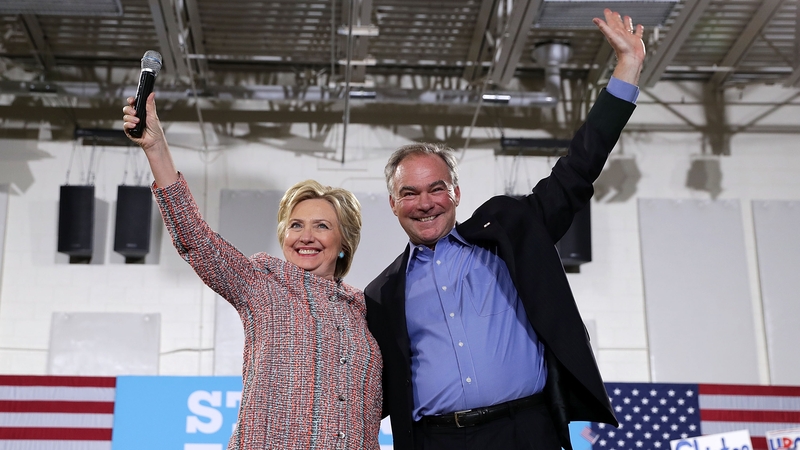 Hillary Clinton pictured with Tim Kaine