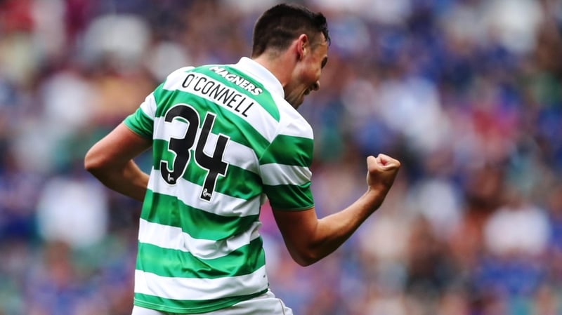 Eoghan O'Connell celebrates his goal against Leicester