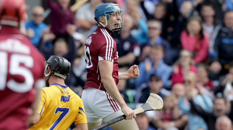Conor Cooney celebrates finding the net for Galway