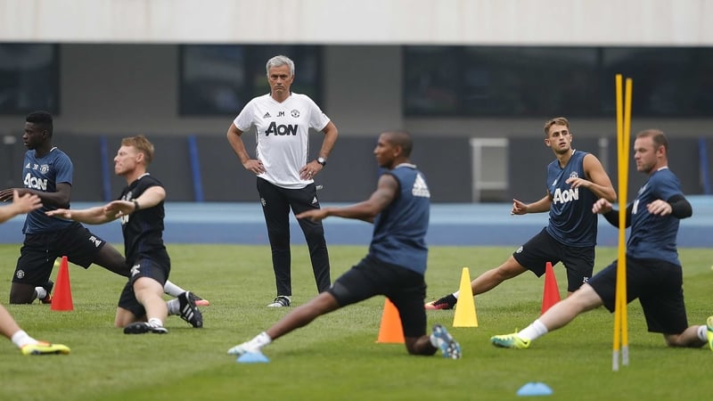 Jose Mourinho oversees training at Olympic Sports Center Stadium, Beijing