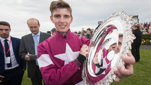 Jockey Donagh Meyler celebrates winning The TheTote.com Galway Plate